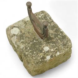 19th century cast iron boot scraper on stone plinth, H30cm
