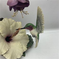 Franklin Mint House of Faberge, four humming bird figure groups, comprising Flight of Fancy, Beauty in Bloom, Splendor in the garden and The Enriched Garden, largest H35cm