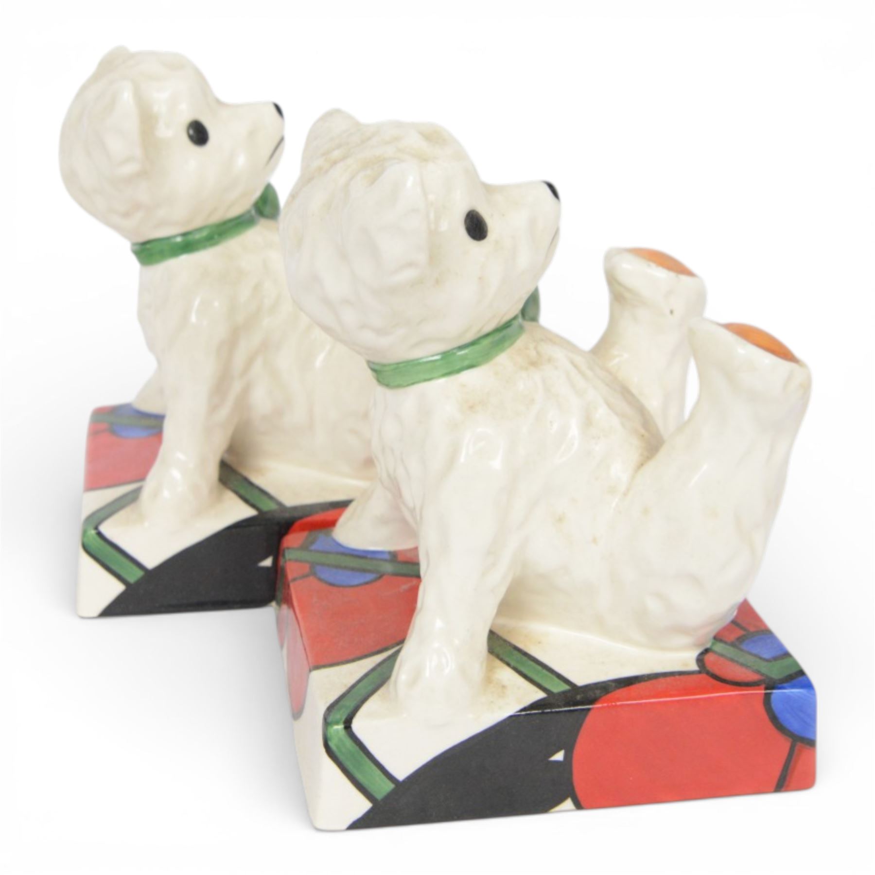 Wedgwood Bizarre by Clarice Cliff, Teddy Bear Bookends, hand painted based upon an original, limited edition 22/150, with certificate and box, H16cm
