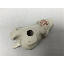 1970's Hornsea mugs, comprising Train Robber pattern designed by John Clappison and Owl from the ‘Newsprint’ Zoo range designed by Jack Dadd, and three USSR figures of animals comprising raccoon, ferret and badger