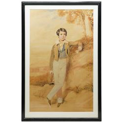 Attrib. George Richmond (British 1809-1896): Full-length Portrait of a Boy, watercolour unsigned 65cm x 41cm