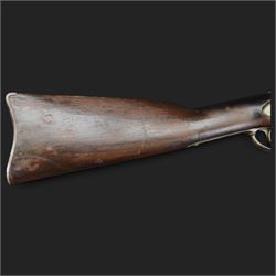 US Civil War Springfield percussion cavalry carbine, circa 1863, 50-70 Cal, the lock marked 1863 with eagle and 