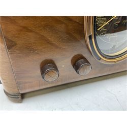 Late 1930s Art Deco Ferguson 503AC walnut cased valve radio, with glazed oval dial above four Bakelite knobs, H55cm D28cm W42cm