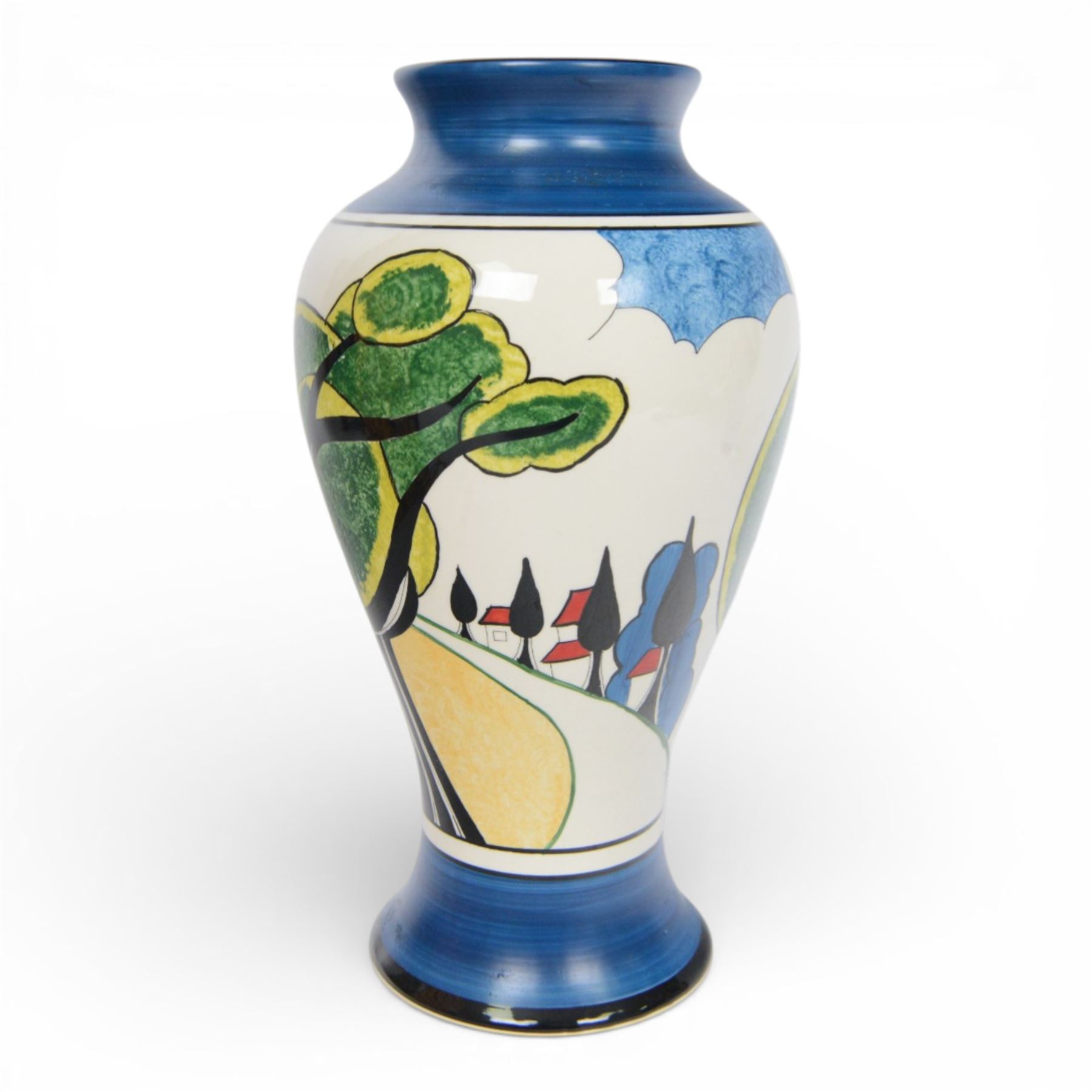 Wedgwood Bizarre by Clarice Cliff, Mei Ping vase, May Avenue hand painted based upon an original, limited edition 61/250, with certificate and box, H31cm 