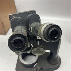 Four microscopes, including Cooke, Troughton & Simms no M467926, W Watson & Sons no 114758, W & J George & Beck Ltd no 36649 and one other 