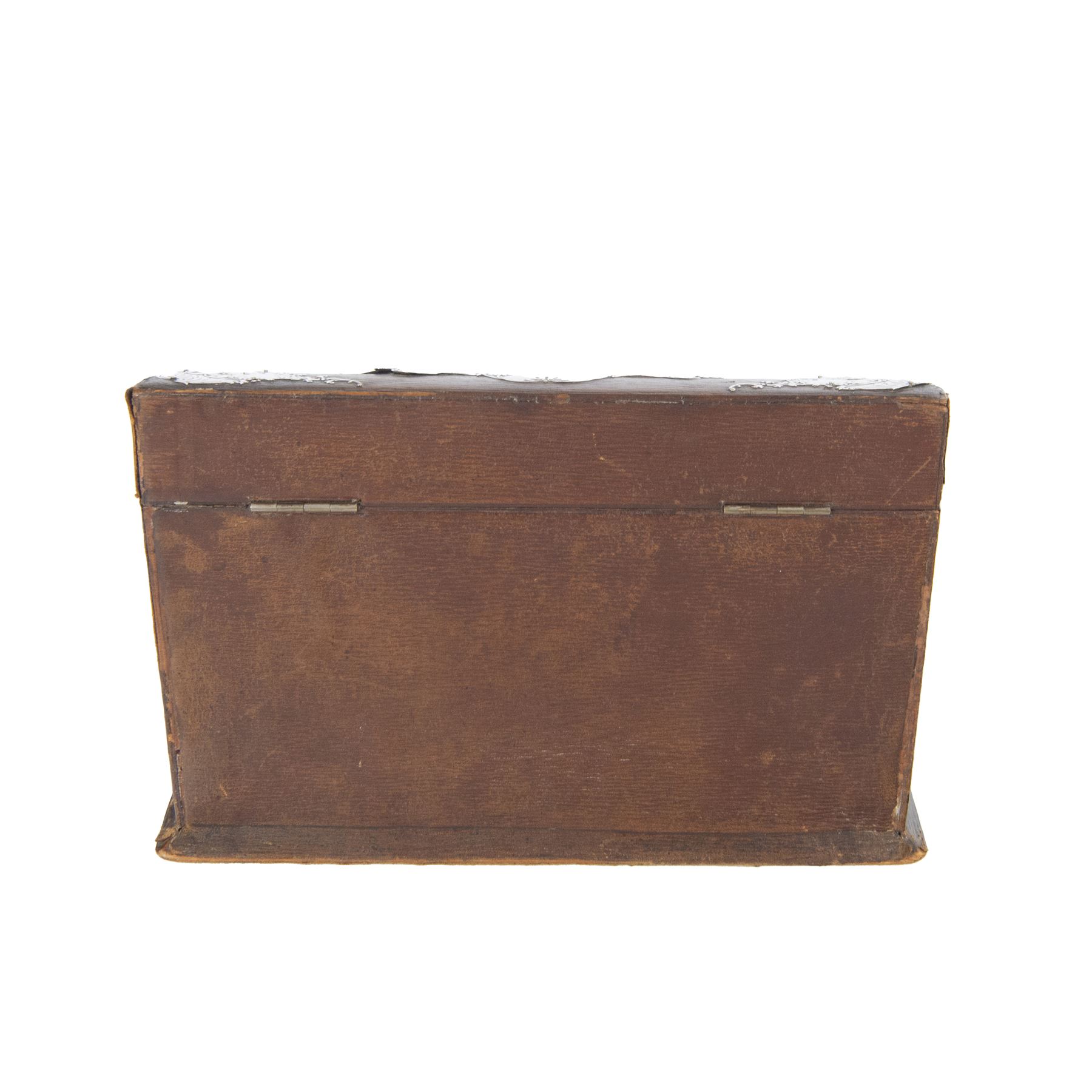 Edwardian silver mounted stationery box and silver mounted blotter, the box of rectangular form with curved front with applied repousse silver panels of putti within a scrolling foliate edge, the hinged cover opening to reveal an emerald green silk lined interior, the blotter with conforming silver mounted panels, each hallmarked William Comyns & Sons, London 1901, box H20cm W31cm D14cm, blotter H32cm W26.5cm