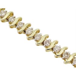 Gold round brilliant cut diamond 'S' link line bracelet, stamped 14K, total diamond weight approx 2.20 carat