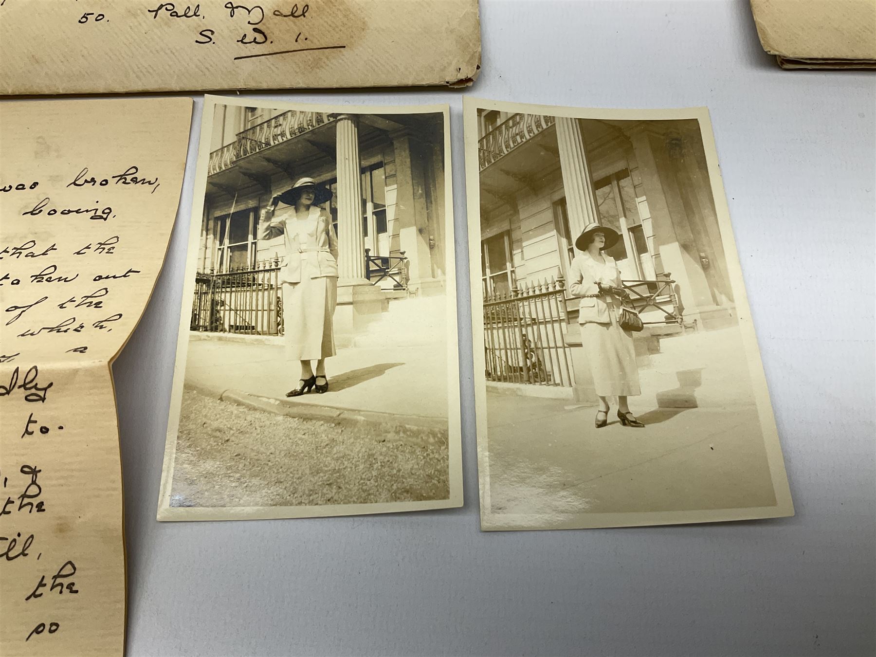 Montague Dawson interest - a correspondence of forty manuscript letters and notes to the marine artist from the same lady who signs herself 'Browne' or 'Brownie', c1920-24. The letters are in two sections, firstly a series of twenty-three hand written notes, all in the original envelopes and privately delivered to Dawson at Percy Street in London c1920, one envelope featuring a small unsigned pencil sketch of a sailing vessel. The second section of seventeen letters all date between April and July 1924 whilst Dawson was serving as the official artist on the South Seas Expedition on the S.Y. St. George where he was providing illustrated reports to The Graphic magazine. These letters (all but one in their original stamped envelopes) are far more detailed, up to twelve pages in length, and include two original photographs of the lady sent to Dawson during this Expedition.