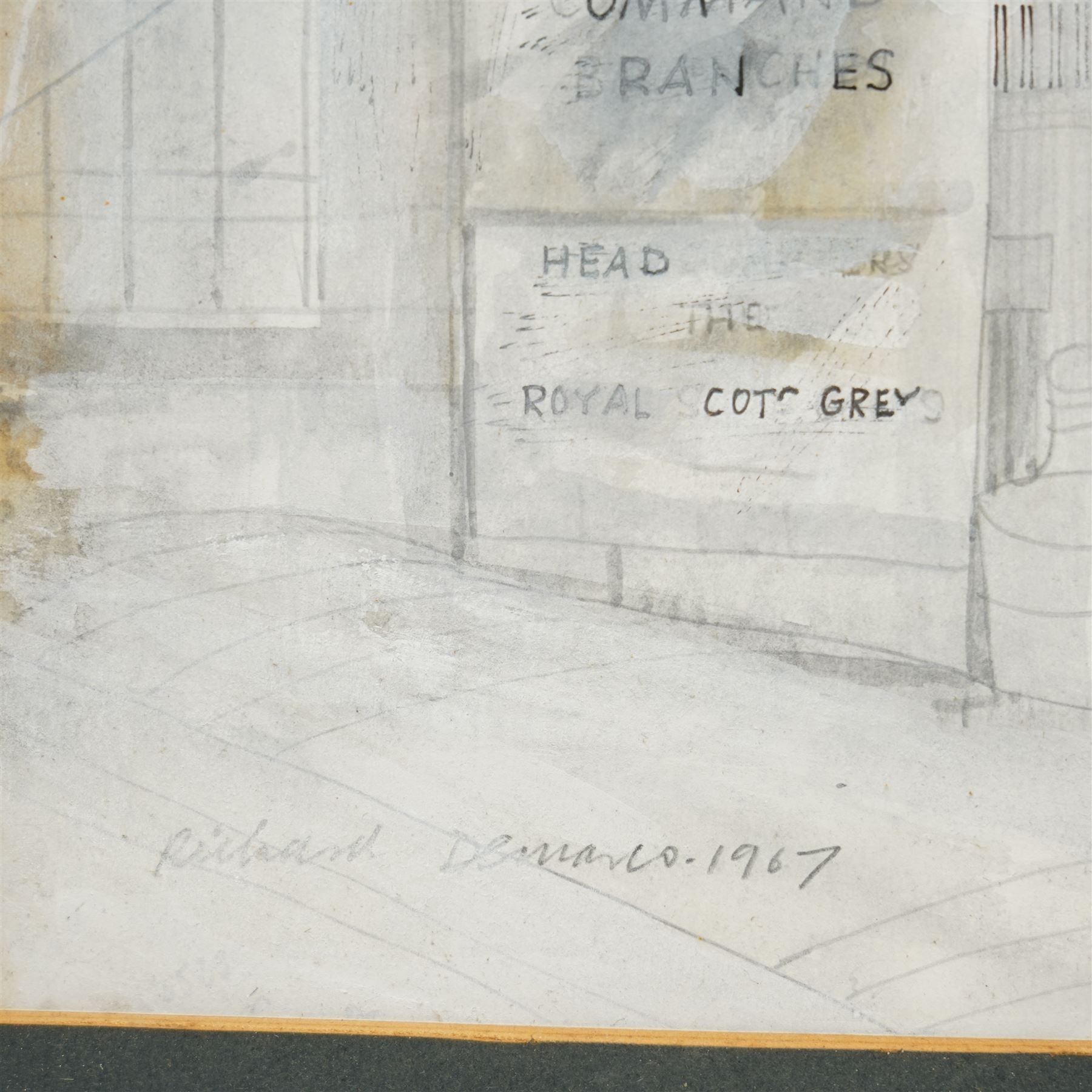 Richard Demarco (Scottish 1930-): The Barracks - Edinburgh Castle, pencil watercolour and ink signed titled and dated 1967, 37cm x 28cm
