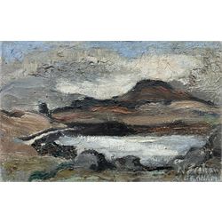 Nancy Graham (20th century): 'Loch-Na-Creag', oil on canvas board signed, titled verso with artist's address 'Corshill, Thornhill-by-Stirling' 10cm x 15.5cm