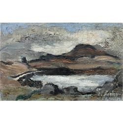 Nancy Graham (20th century): 'Loch-Na-Creag', oil on canvas board signed, titled verso with artist's address 'Corshill, Thornhill-by-Stirling' 10cm x 15.5cm