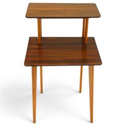 Peter Haywood for Heals - mid-20th century teak and beech two-tier occasional table, raised on tapering supports