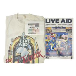 Live Aid memorabilia 13th July 1985 Wembley Stadium - Official Programme with ticket; and The Global Juke Box T-shirt