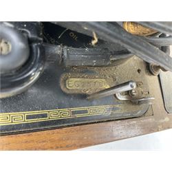 Mahogany cased electric Singer sewing machine, not tested 