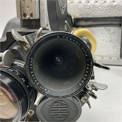 Arriflex 16SB camera body, serial no. 1784, with ' Carl Zeiss Distagon 1:2 f=8mm' lens, serial number 3860224, 'Carl Zeiss Jean Tessar 2/16' lens, serial no 3624355, camera pistol grip and other accessories, in fitted hard case