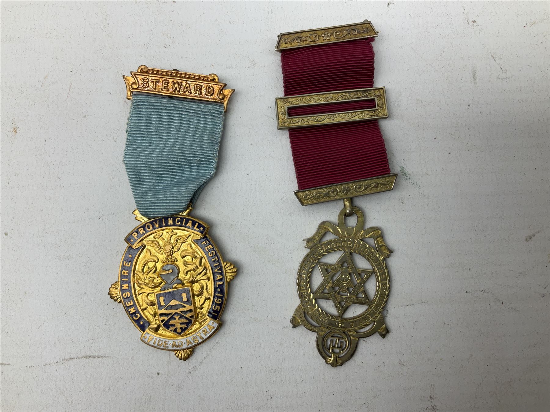 Group of predominantly Masonic Jewels of Office, to include silver, and silver gilt and enamel examples, mostly 1950's and 1960's in date, etc. 