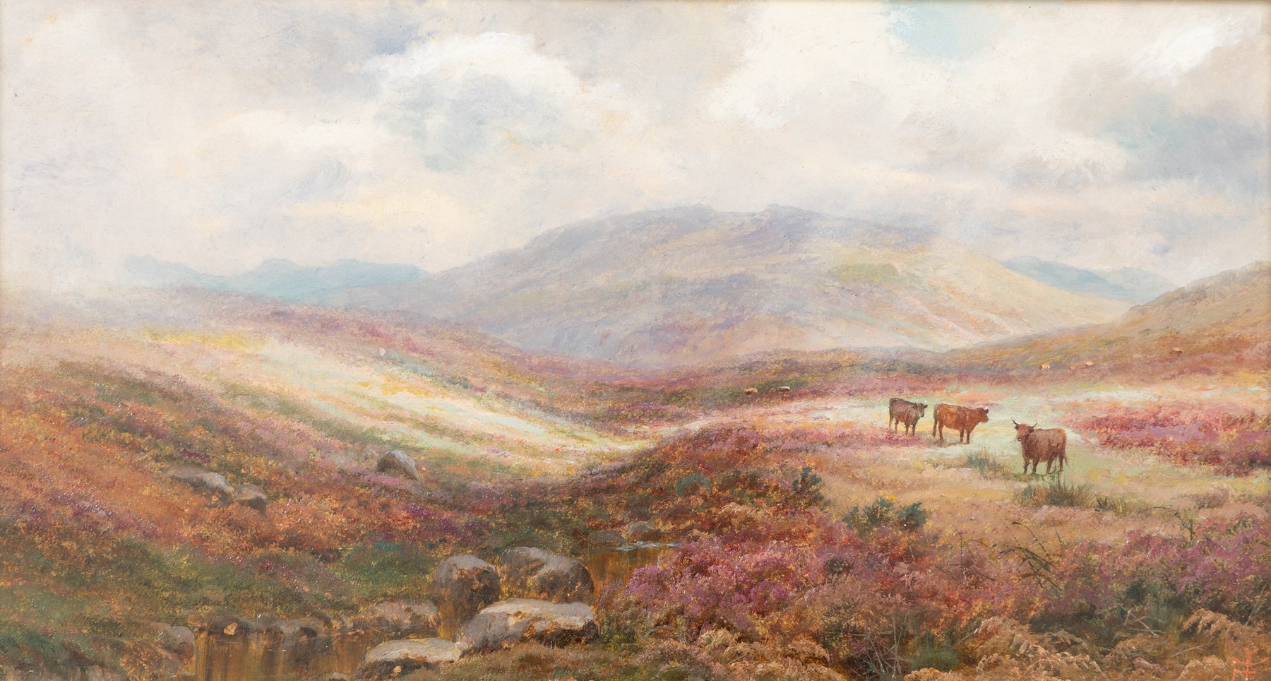 Edgar Longstaffe (British 1852-1933): 'Dartmoor', oil on board signed with monogram, titled on the mount 23cm x 43cm