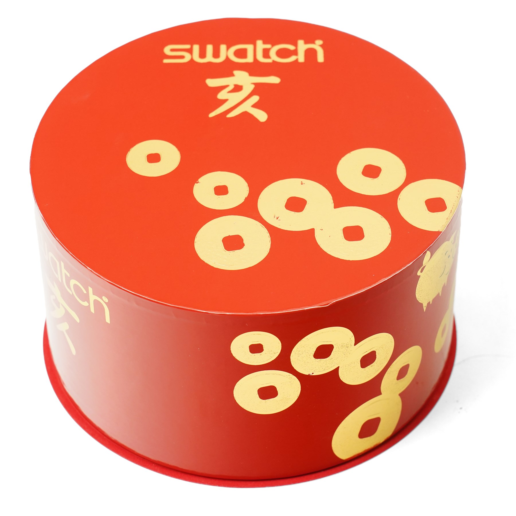 Swatch 2007 Year of the Pig watch set, in presentation box with gilded piggy bank and token