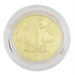 United States of America 2011 gold proof five dollar coin, West Point mint, cased with certificate 