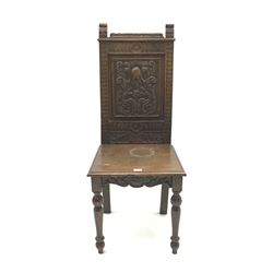 Victorian heavily carved side chair,  rear stile supports, front turned supports 
