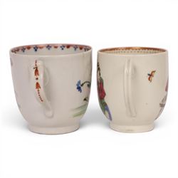 18th/ 19th century chinoiserie decorated porcelain including two New Hall tea bowls and a coffee cup in Boy and the Windmill pattern, Worcester Mandarin coffee cup and Liverpool tea bowl 
