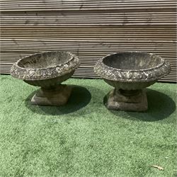  Cast stone garden planters on plinths - THIS LOT IS TO BE COLLECTED BY APPOINTMENT FROM DUGGLEBY STORAGE, GREAT HILL, EASTFIELD, SCARBOROUGH, YO11 3TX