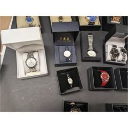 Collection of wristwatches including Accurist chronograph, Gamages automatic, six Krug-Baumen diamond, Minster, Halcyon Days, Seconda, Lorus etc