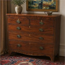 19th century mahogany chest, two short over three long drawers with brass handles, raised ...
