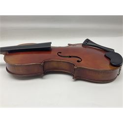 Saxony violin c1900 with 36cm two-piece maple back and ribs and spruce top; bears label 'Antonius Stradivarius Cremonensis Faciebat Anno 17**' L59cm overall; in carrying case