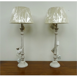  Pair Leptis Magna candlestick style table lamps with shades, as new with tags, H73cm  