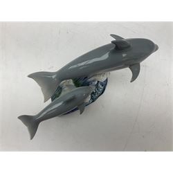 Lladro Swimming Lesson dolphin figure group, no. 6470, with printed mark beneath, L27cm