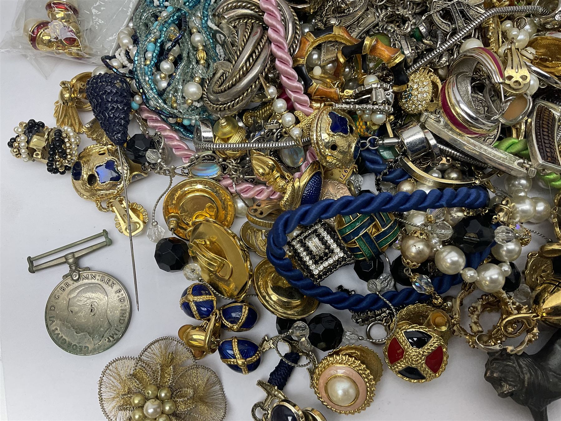 Norweigian silver enamel leaf brooch by David Andersen, together with a military issue pocket watch and a collection of costume jewellery including pair of clip on earrings by Butler & Wilson, beaded jewellery, brooches, etc