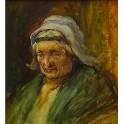 Joseph Richard Bagshawe (Staithes Group 1870-1909): Portrait of an Old Lady, watercolour signed 23cm x 21cm