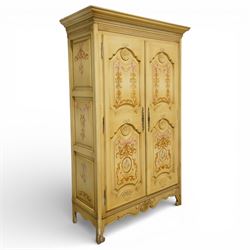 Mid 20th century French painted armoire, moulded cornice with Greek key and dentil frieze ...