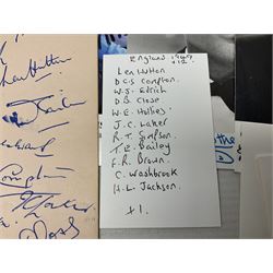 1949 England cricket team signatures including Hutton, Compton, Edrich, Laker etc on loose album page; and large quantity of other autographs of predominantly TV Soap Opera stars from Last of the Summer Wine, Eastenders, Emmerdale, Coronation Street, Heartbeat etc and other TV/Film personalities; on promotional photographs and clipped fragments of paper etc