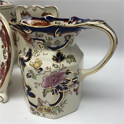 Masons Ironstone in the Mandalay pattern stepped dish, vase, jug , covered jar and two picture frames 