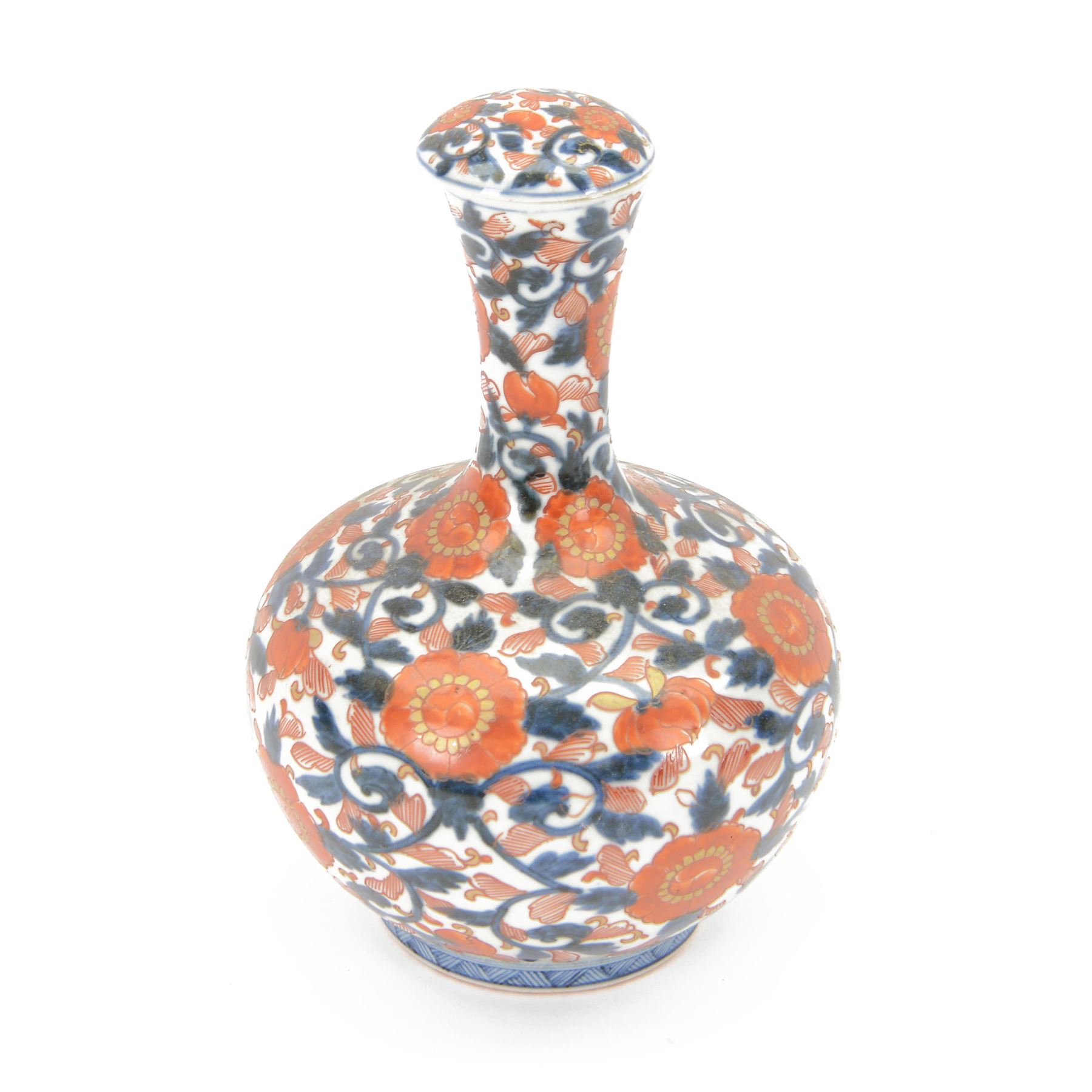 Japanese imari bottle vase with dome cover, H22