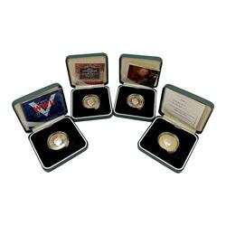 Four The Royal Mint United Kingdom silver proof two pound coins, comprising 2001 'Wireless Bridges the Atlantic Marconi 1901', 2004 '200th Anniversary of the Steam Locomotive', 2005 '400th Anniversary of the Gunpowder Plot' and 2005 'The End of WWII 60th Anniversary, all cased with certificates