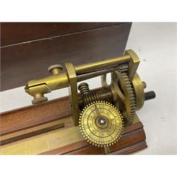 Early 20th century worsted spinners walnut and brass twist tester by J.H. Heal Maker Halifax L61cm; in original box with paperwork