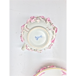  Meissen pink floral encrusted cup and saucer (2)  
