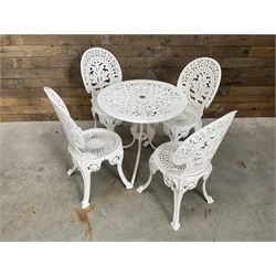 Victorian design white painted aluminium garden table and four chairs