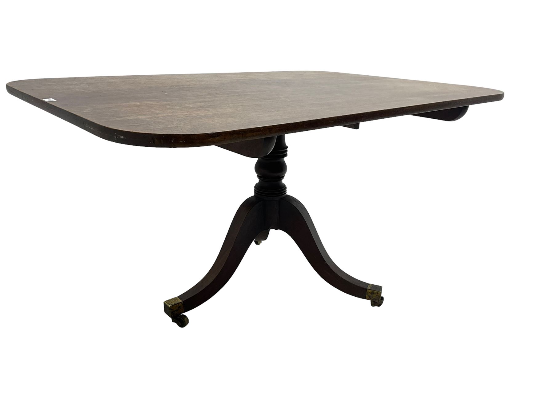 19th century mahogany pedestal table, rectangular top with rounded