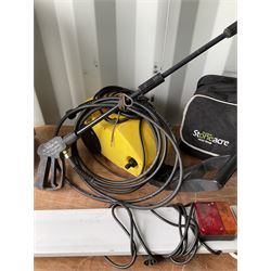 Small pressure washer, trailer light, car valeting kit, large industrial lamp, block and tackle - THIS LOT IS TO BE COLLECTED BY APPOINTMENT FROM DUGGLEBY STORAGE, GREAT HILL, EASTFIELD, SCARBOROUGH, YO11 3TX