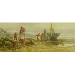  George Hamilton Constantine (British 1875-1967): Fisher Folk on the Beach at Filey, watercolour signed 16cm x 39cm  DDS - Artist's resale rights may apply to this lot    