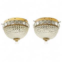 Pair of domed light fittings, 1950s art deco style, with beaded and crystal decoration, H21cm (2)