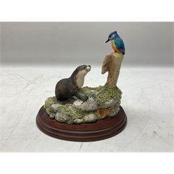 Three Border Fine Arts figure groups, comprising Otter and Kingfisher B0208 and The Rambler A0002