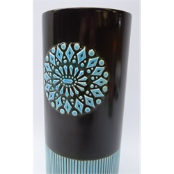  1960s Hornsea pottery vase designed by John Clappison, cylindrical form, partly ribbed body with circular motif, shape no. 625, H28cm   