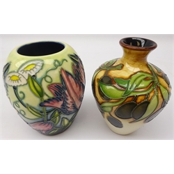  Moorcroft limited edition vase decorated with flowers by D. J. Hancock, dated 13.11.99, 210/500, boxed and another decorated in the 'Mediterranean Olives' pattern by Nicola Slaney (2)   