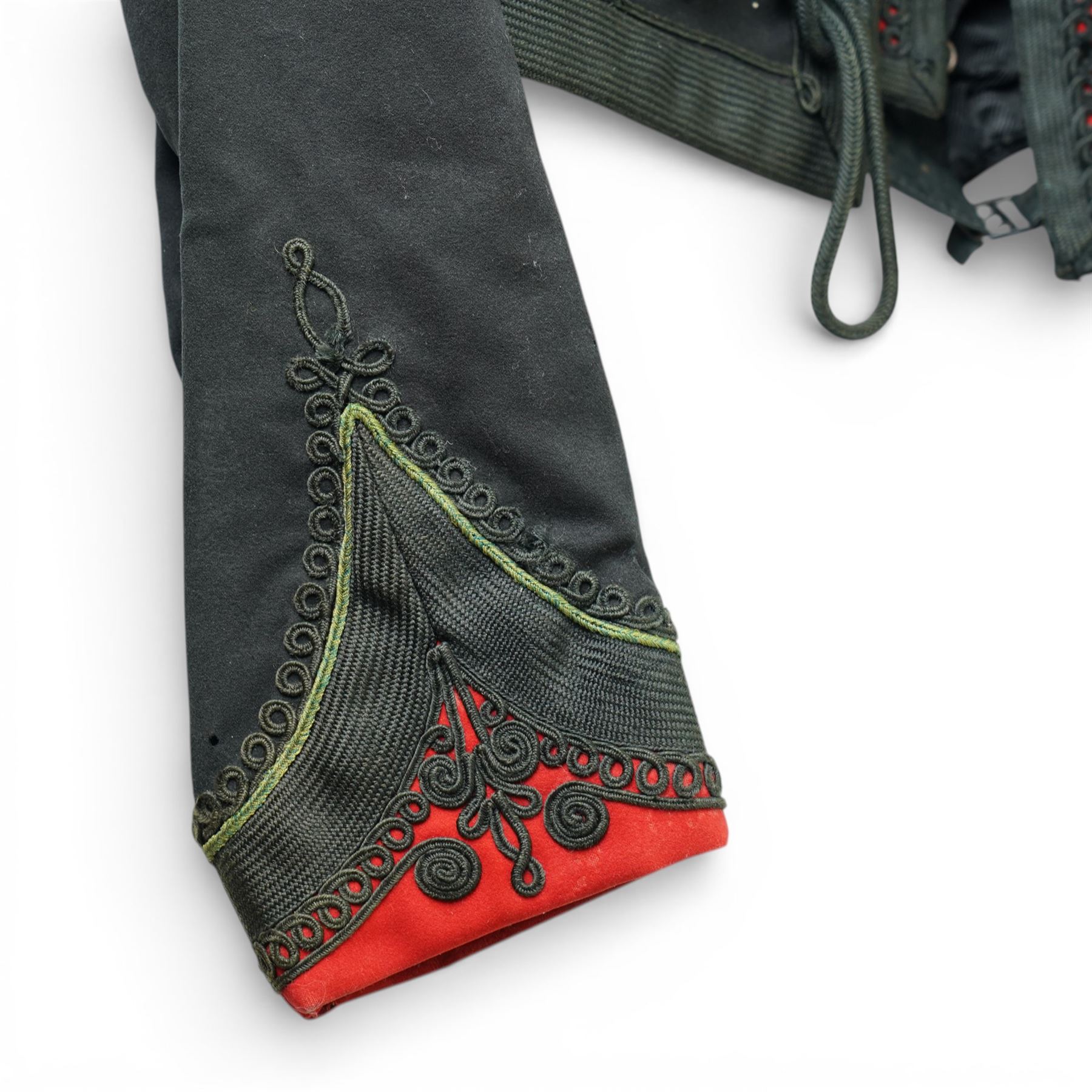 Kings Shropshire Light Infantry 1949 pattern tunic with Croix de Guerre flash and a Rifle Officer's mess tunic and waistcoat with green facings (2)