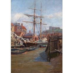 Erwin Carl Wilhelm Günther (German 1864-1927): Tall Ship in Whitby Harbour, oil on panel s...